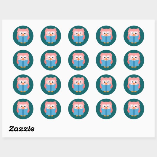 Roze schattige leesuil ronde sticker (Vel)