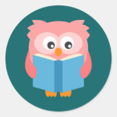 Roze schattige leesuil ronde sticker (Voorkant)