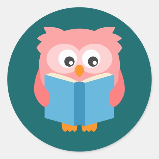 Roze schattige leesuil ronde sticker (Voorkant)