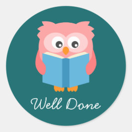 Roze schattige leesuil ronde sticker