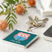 Roze schattige leesuil sleutelhanger (Zijkant)