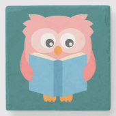 Roze schattige leesuil stenen onderzetter (Voorkant)