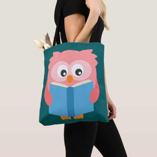 Roze schattige leesuil tote bag (Dichtbij)