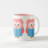 Roze schattige leesuil tweekleurige koffiemok (Voorkant rechts)