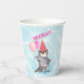 Roze Schattige Meisje Zee Otter Verjaardagsfeest Papieren Bekers (Achterkant)