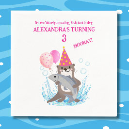 Roze Schattige Meisje Zee Otter Verjaardagsfeest Servet