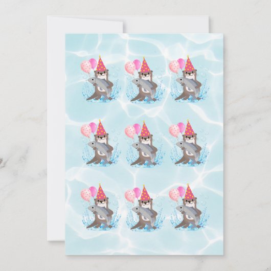 Roze Schattige Meisje Zee Otter Verjaardagsuitnodi Kaart (Achterkant)