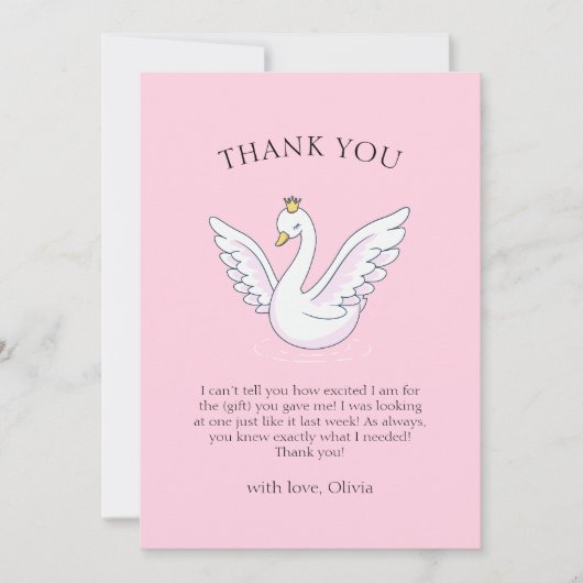 Roze Schattige Modern Sweet Princess Swan Baby sho Bedankkaart (Voorkant)