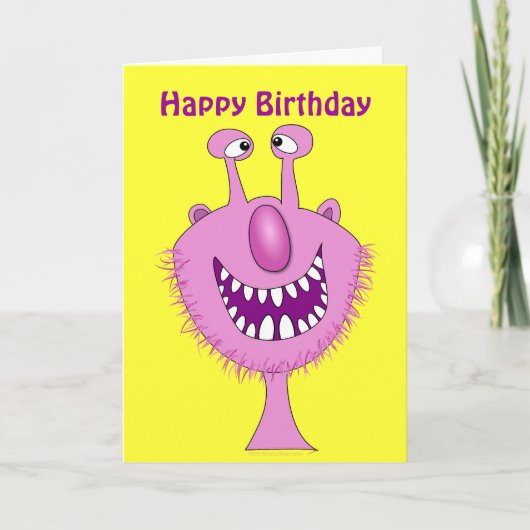 Roze Schattige Monster Happy Birthday Custom Kaart (Voorkant)