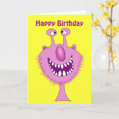 Roze Schattige Monster Happy Birthday Custom Kaart (Gele Bloem)