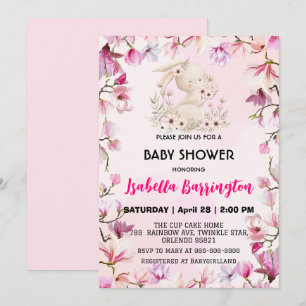 Roze Schattige mooie konijnenbloemen baby shower k Kaart