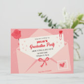Roze schattige mooie letter afstuderen kaart (Staand voorkant)