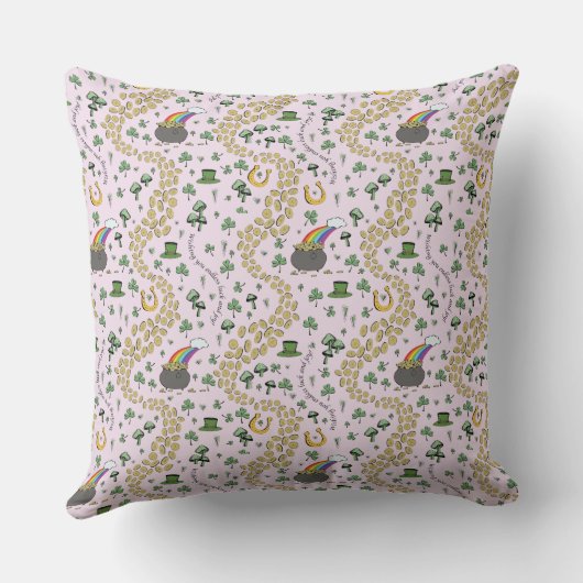 Roze Schattige n' Curvy Shamrocks Baby Naam St Pat Kussen (Achterkant)