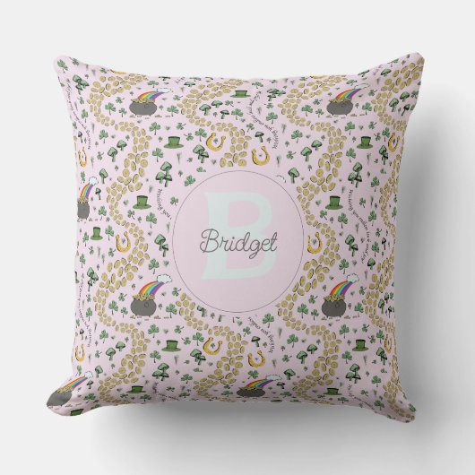 Roze Schattige n' Curvy Shamrocks Baby Naam St Pat Kussen (Voorkant)