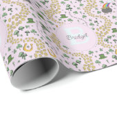 Roze Schattige n' Curvy Shamrocks Meisje Naam St P Cadeaupapier (Rol Hoek)