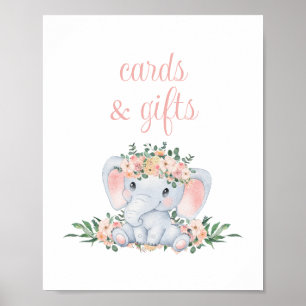 Roze Schattige Olifant Baby shower Kaarten en gesc Poster
