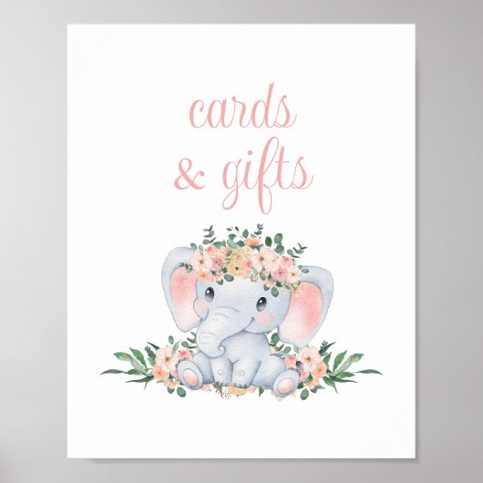 Roze Schattige Olifant Baby shower Kaarten en gesc Poster (Voorkant)