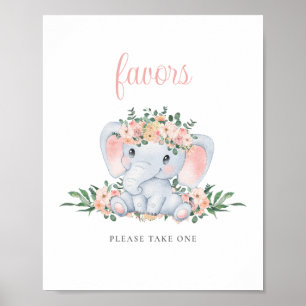 Roze Schattige Olifant Meisje Baby shower Favors S Poster