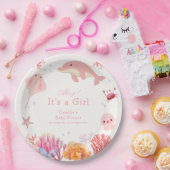 Roze Schattige onder het Zee Dolphin Girl Baby sho Papieren Bordje (Feest)
