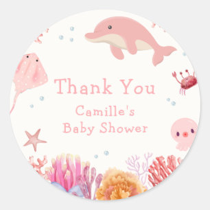 Roze Schattige onder het Zee Dolphin Girl Baby sho Ronde Sticker