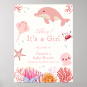 Roze Schattige Onder Zee Dolfijn Baby shower Welko Poster (Voorkant)