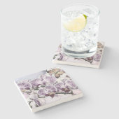 Roze schattige orchidee bloemen en vlinder tekenin stenen onderzetter (Zijkant)