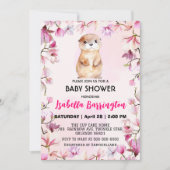 Roze Schattige Otter welp wilde bloemen baby showe Kaart (Voorkant)