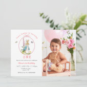 Roze Schattige Peter Rabbit 1e verjaardag Foto Kaart (Staand voorkant)