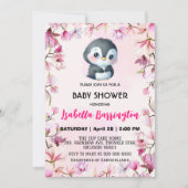 Roze Schattige pinguïn zoet bloem baby shower kind Kaart (Voorkant)