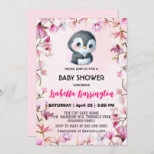 Roze Schattige pinguïn zoet bloem baby shower kind Kaart (Voorkant / Achterkant)