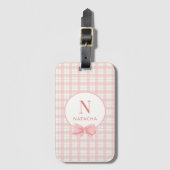 Roze Schattige Plaid Gingham Bagagelabel (Voorkant (verticaal))