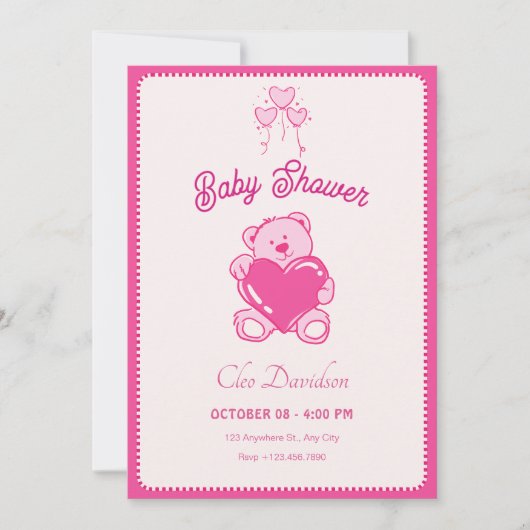 Roze schattige pop hart baby shower kaart (Voorkant)
