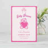 Roze schattige pop hart baby shower kaart (Staand voorkant)
