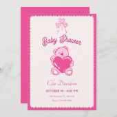 Roze schattige pop hart baby shower kaart (Voorkant / Achterkant)