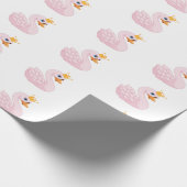 Roze schattige prinses zwan wit verjaarmeisje cadeaupapier (Hoek)
