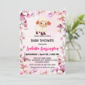 Roze Schattige ram schapenbloem bloemenbaby shower Kaart (Staand voorkant)