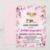 Roze Schattige ram schapenbloem bloemenbaby shower Kaart (Voorkant / Achterkant)