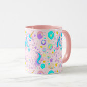 Roze Schattige Regenboog eenhoorn verjaardag meisj Mok (Voorkant rechts)