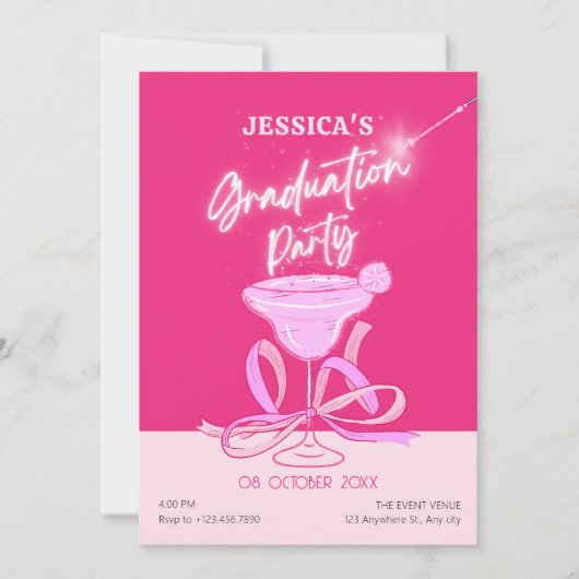 Roze schattige sparkle bow cocktail afstuderen kaart (Voorkant)