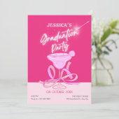 Roze schattige sparkle bow cocktail afstuderen kaart (Staand voorkant)
