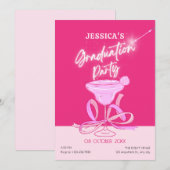 Roze schattige sparkle bow cocktail afstuderen kaart (Voorkant / Achterkant)