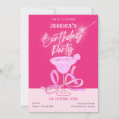 Roze schattige sparkle bow cocktail verjaardagsfee kaart (Voorkant)