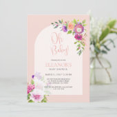 Roze Schattige Speels Bloemenboog Baby shower Kaart (Staand voorkant)