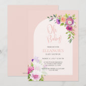 Roze Schattige Speels Bloemenboog Baby shower Kaart (Voorkant / Achterkant)