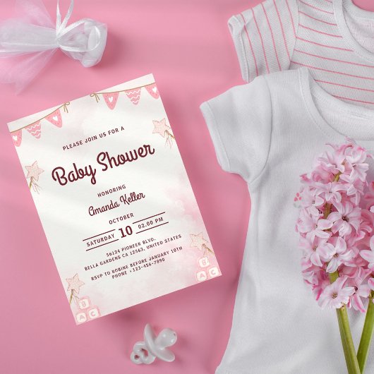 Roze Schattige Star Baby shower Uitnodiging