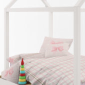 Roze Schattige Sweet Plaid Girly Bow Kwekerij Kussensloop