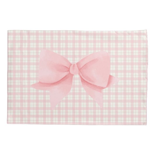 Roze Schattige Sweet Plaid Girly Bow Kwekerij Kussensloop (Achterkant)