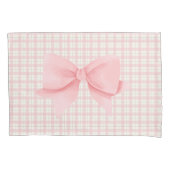 Roze Schattige Sweet Plaid Girly Bow Kwekerij Kussensloop (Voorkant)