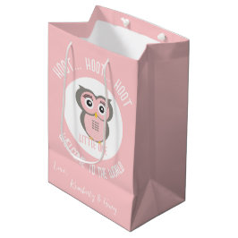Roze Schattige Uil Hoot Hoot Welkom op de Wereld Medium Cadeauzakje