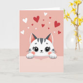Roze Schattige Valentijnskaart voor Kattenliefhebb Kaart (Gele Bloem)